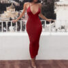 1680171840 Low CutChestSheathHighWaistMiDiDress red